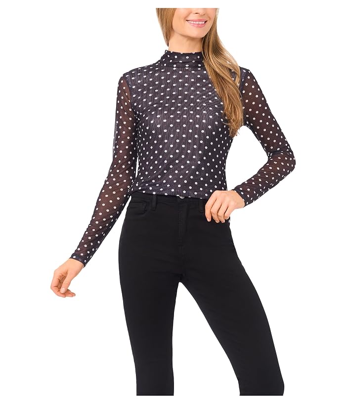 CeCe Long Sleeve Mesh Fitted Turtleneck Top