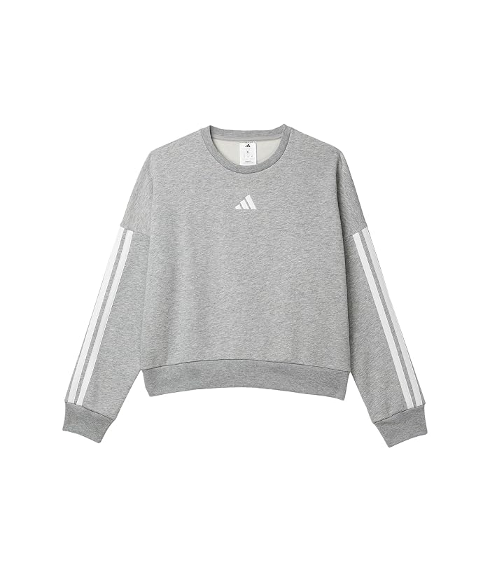 adidas Kids 3-Stripes Crew Neck Heather Fleece Pullover (Big Kid) - Image 2