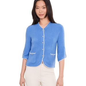 CeCe Contrast Scallop Trim Cardigan