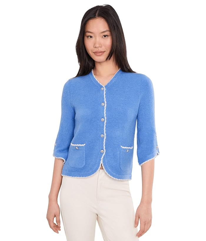 CeCe Contrast Scallop Trim Cardigan