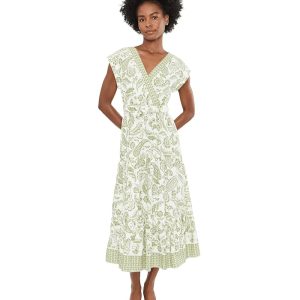 Vince Camuto Surplice Dolman Sleeve Midi Tiered Dress