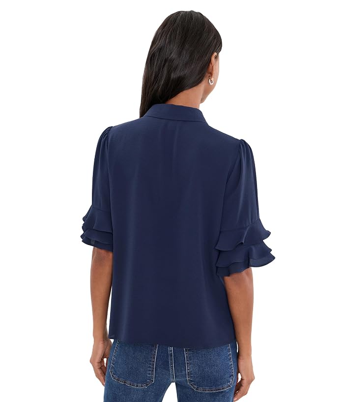 CeCe Long Sleeve Collared Blouse w/ Ruffle Hem - Image 4