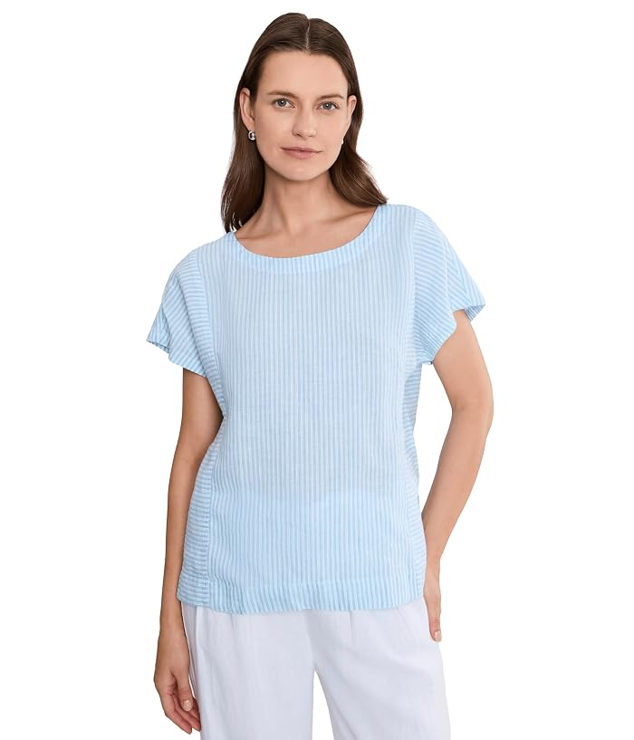 L.L.Bean Premium Washable Linen Short Sleeve Striped Shirt