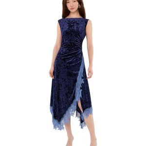 Adrianna Papell Velvet and Lace Midi Dress