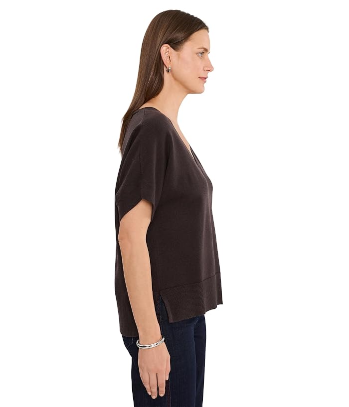 Liverpool Los Angeles Short Sleeve V-Neck Dolman Popover Sweater w/ Step Hem - Image 3