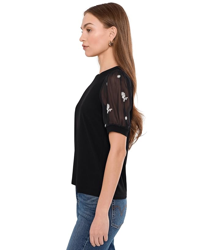 CeCe Puff Mixed Media Short Sleeve Knit Top - Image 3
