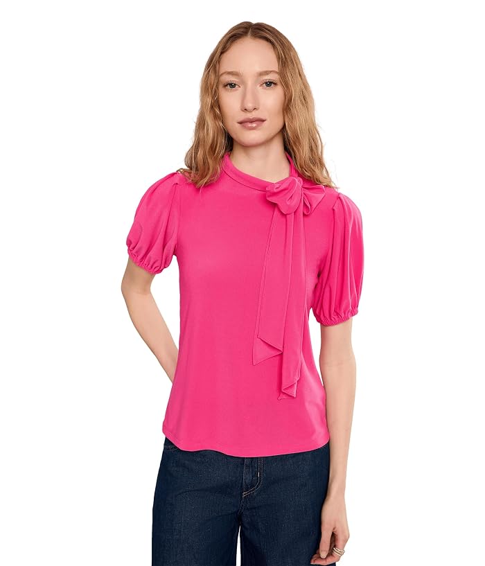 CeCe Short Sleeve Tie Neck Bow Knit Top