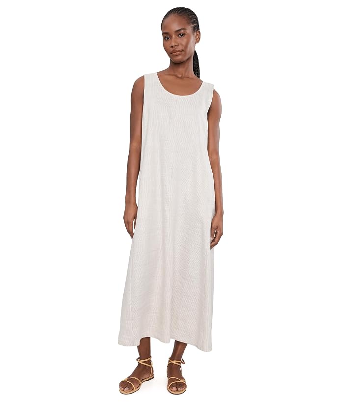 Eileen Fisher Striped Organic Linen Sheen Scoop Neck Dress
