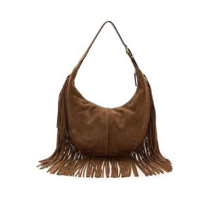 Madewell The Essential Curve Medium Shoulder Bag in Fringed Suede