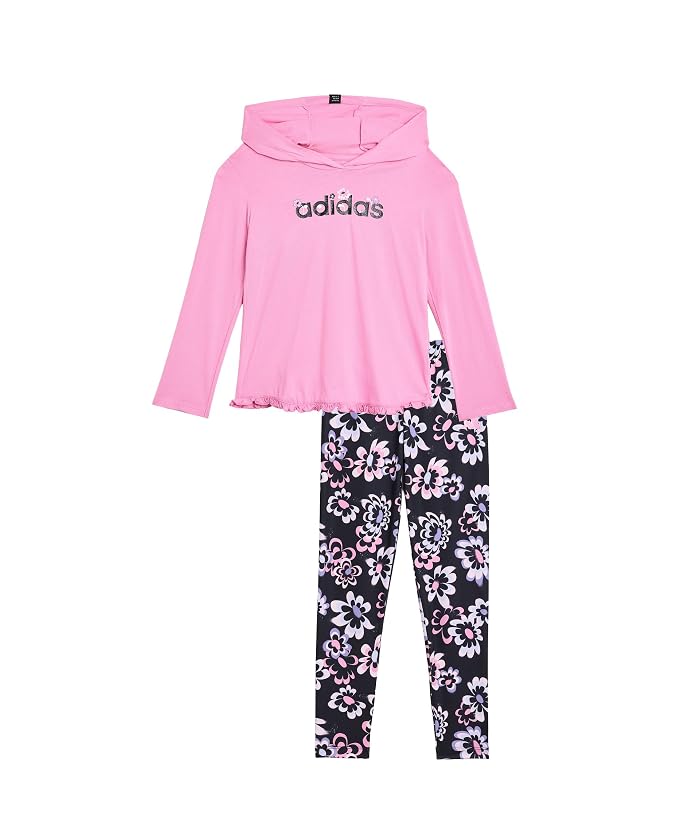 adidas Kids Long Sleeve Ruffle Hem Hooded Pullover and AOP Leggings (Toddler/Little Kid) - Image 4