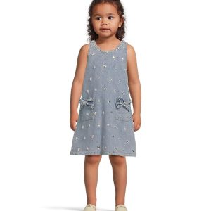Lola and The Boys Crystal Heart Denim Bow Dress (Toddler/Little Kid/Big Kid)