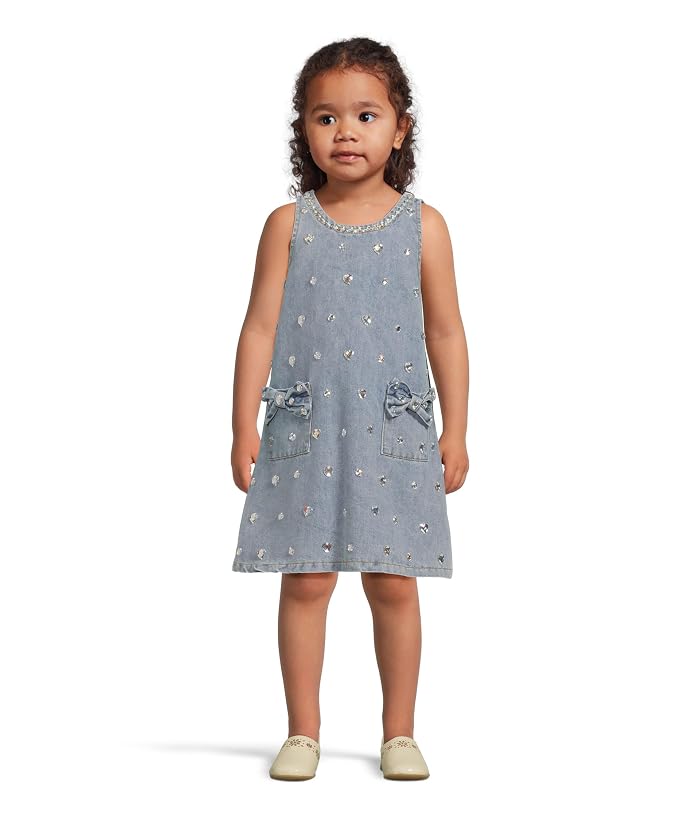 Lola and The Boys Crystal Heart Denim Bow Dress (Toddler/Little Kid/Big Kid)