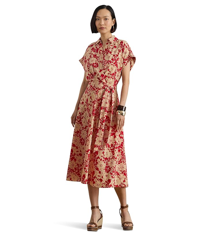 Lauren Ralph Lauren Floral Belted Crepe Dress