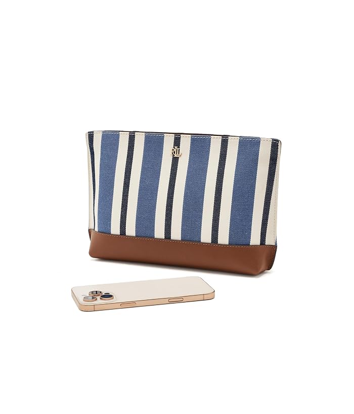 Lauren Ralph Lauren Striped Canvas & Leather Large Pouch - Image 3