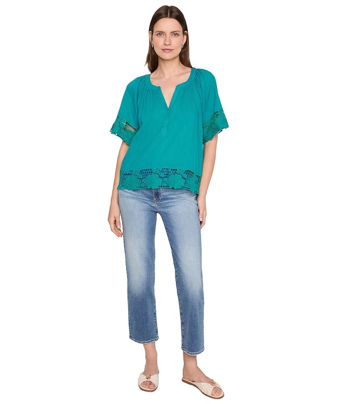 Liverpool Los Angeles Short Sleeve Woven Top with Lace - Image 2