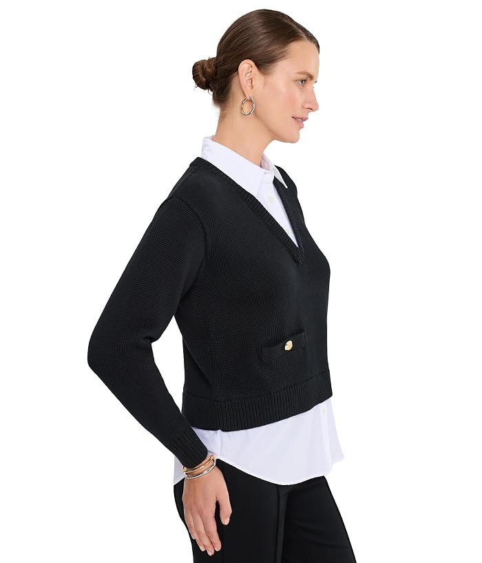 Lauren Ralph Lauren Layered Button-Trim Cotton Sweater - Image 3