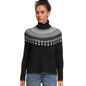 L.L.Bean Supersoft Waffle Sweater Turtleneck Fair Isle