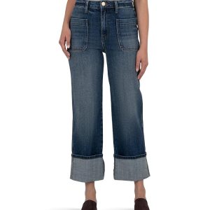 KUT from the Kloth Sienna High-Rise Straight Leg-Roll Up Patch Pocket in Serene