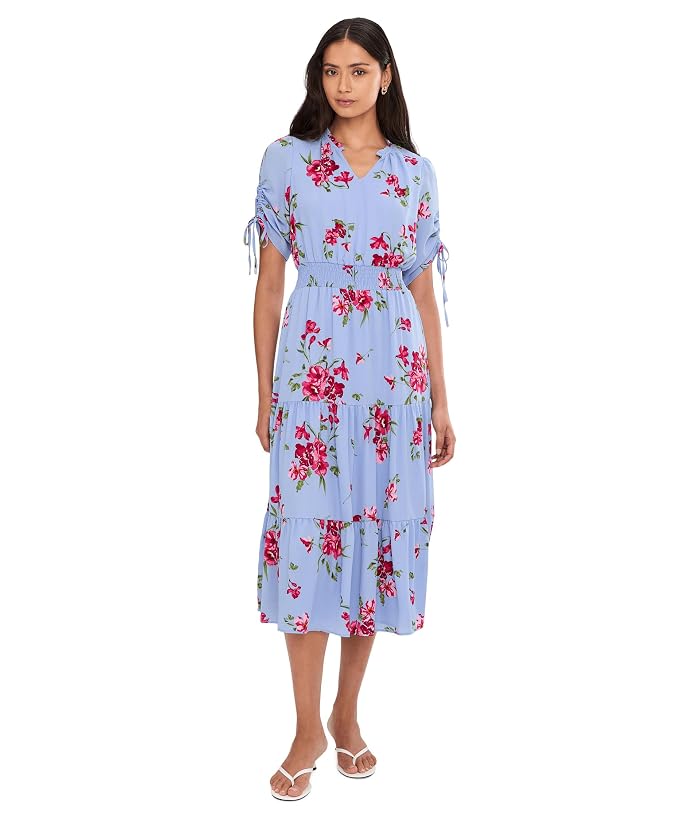 CeCe Ruched Short Sleeve Smocked Waist Tiered Maxi Dress