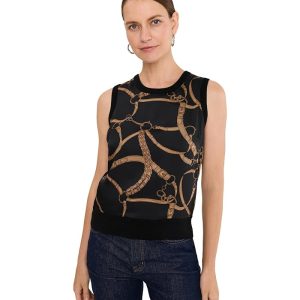 Lauren Ralph Lauren Belting-Print Sleeveless Sweater