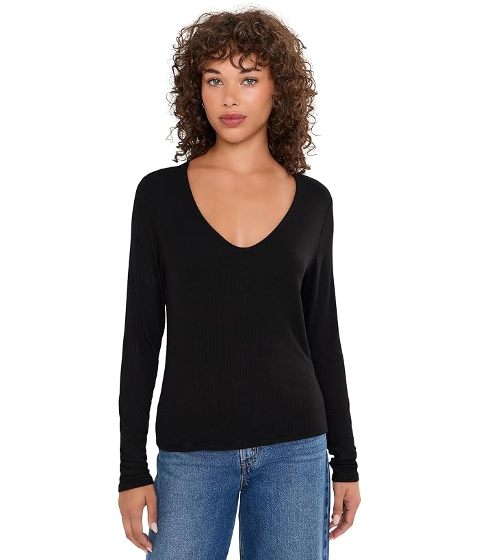 Michael Stars Liv Clean V-Neck Long Sleeve Tee