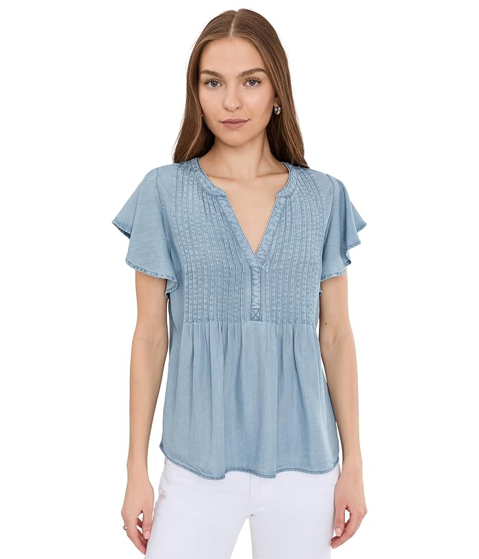 Liverpool Los Angeles Flutter Sleeve Popover Blouse with Pin Tuck