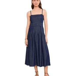 Adrianna Papell Pintucked Denim Midi
