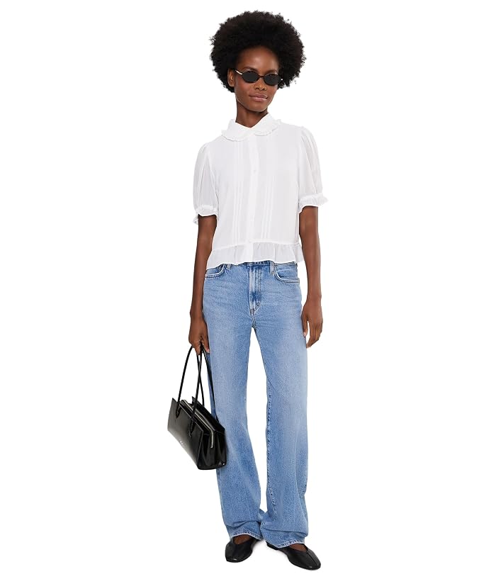 CeCe Cropped Buttoned Top with Ruffle Collar and Pintucks - Image 2