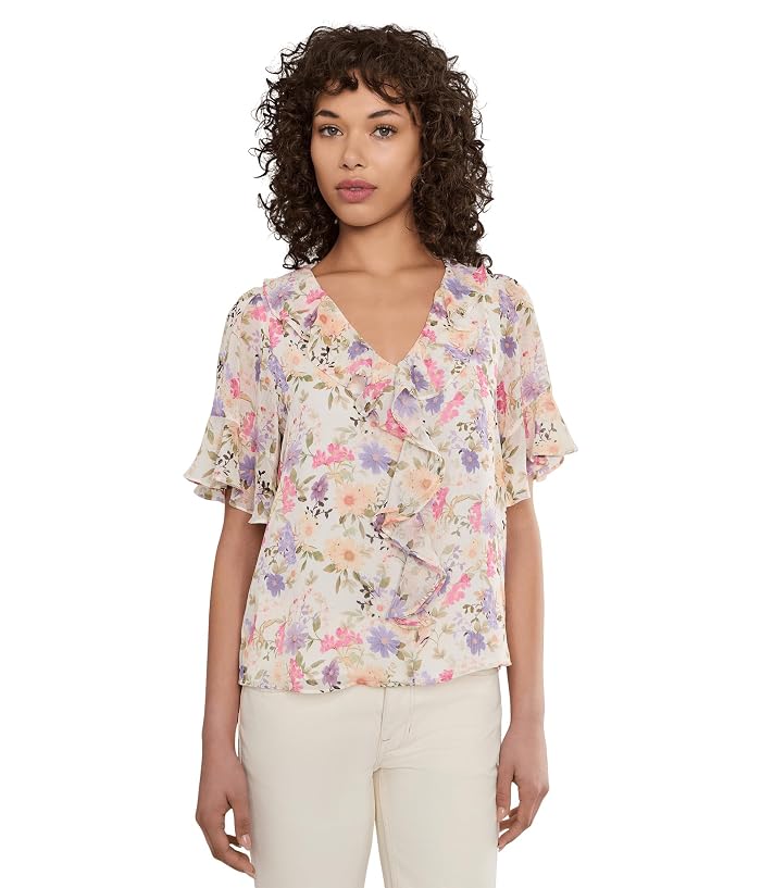 CeCe Flutter Sleeve Ruffled Short Sleeve Top