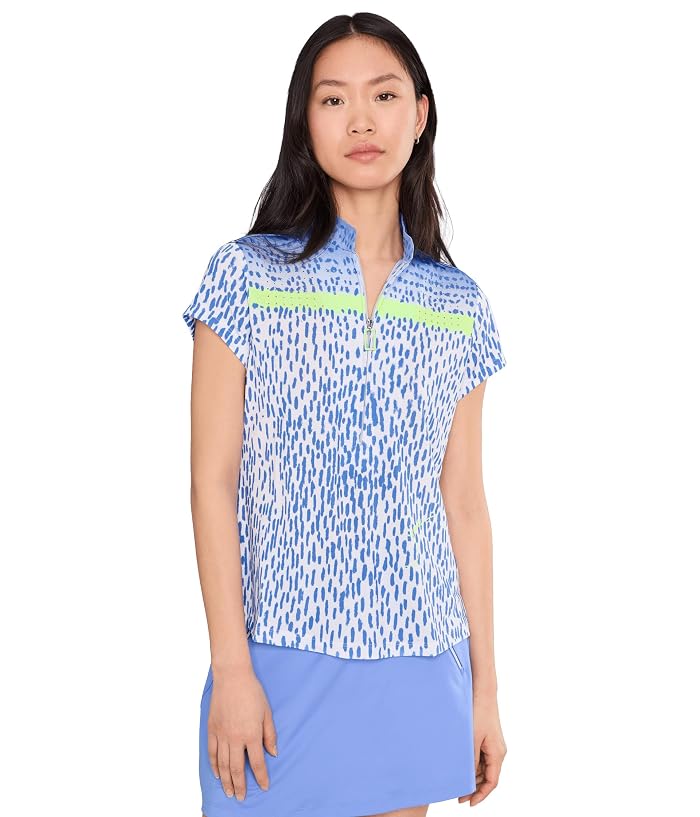 Jamie Sadock Short Sleeve Mandarin Collar Front Placket Zipper
