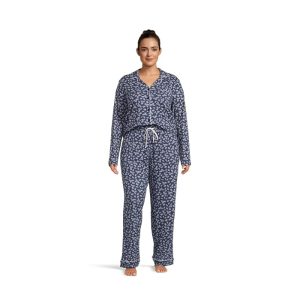 Karen Neuburger Plus Jolly & Bright Long Sleeve Notch Top & Long Pants Set