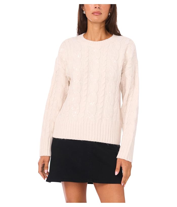 Vince Camuto Sequin Cable Long Sleeve Crew Neck - Image 4