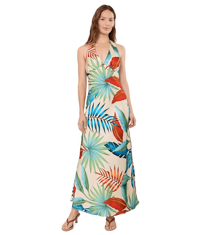 Avec Les Filles Botanical Satin Scarf Tie Maxi Dress