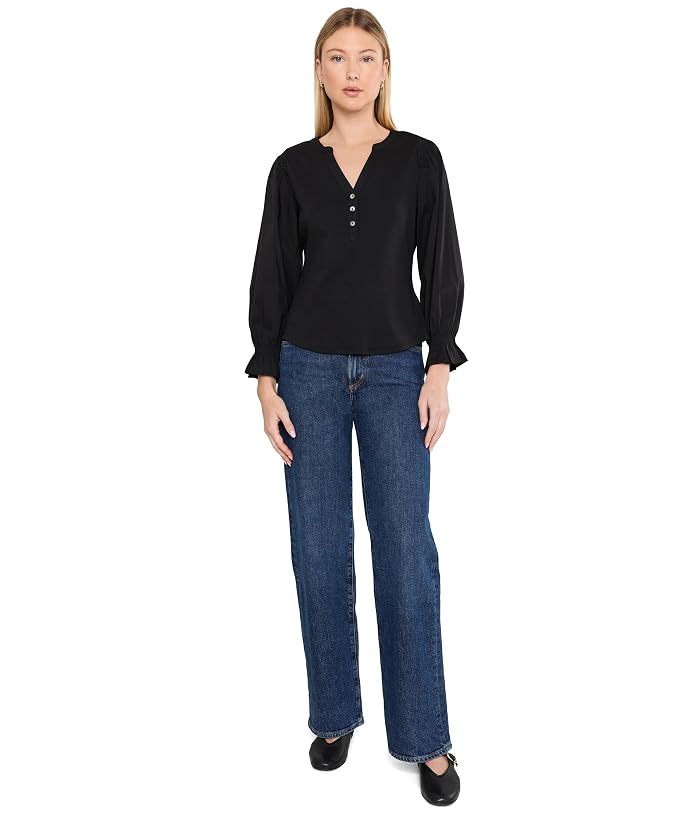 Liverpool Los Angeles 3/4 Sleeve Knit-to-Woven Top w/ Smocking - Image 2