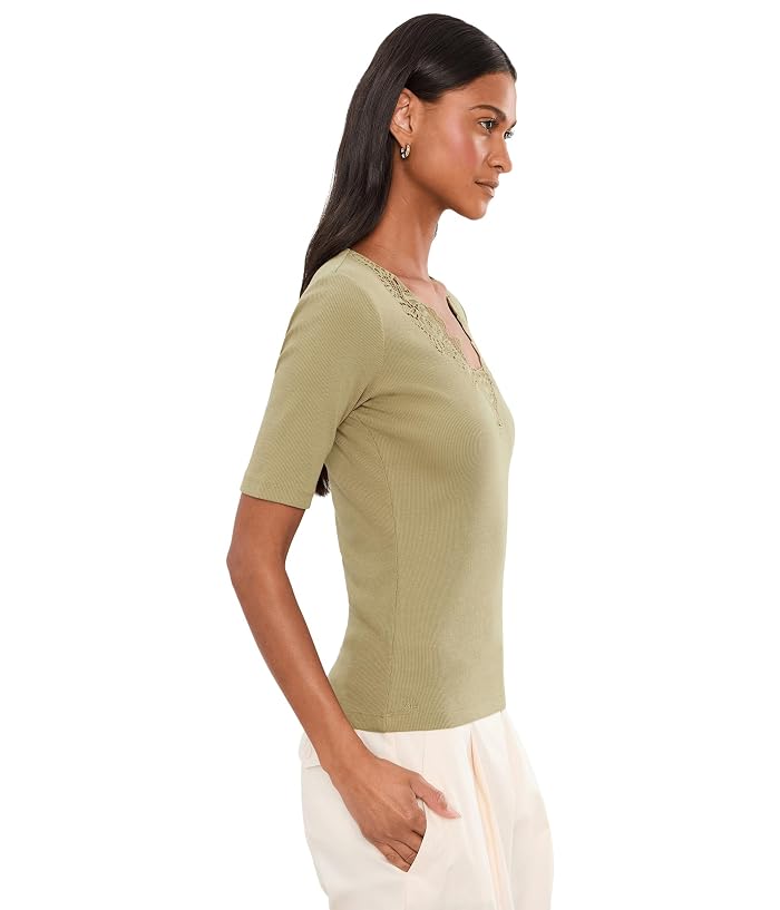 Lauren Ralph Lauren Lace-Trim Rib-Knit Cotton-Blend Top - Image 3