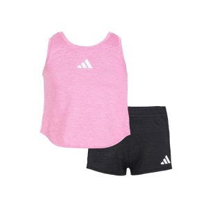 adidas Kids Melange Flounce Tank Shorts Set (Toddler/Little Kid)