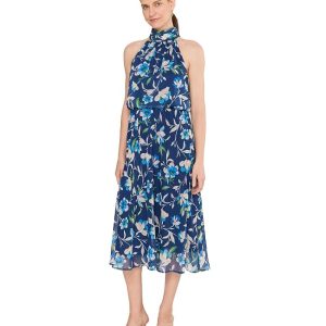 Adrianna Papell Halter Chiffon Midi Dress