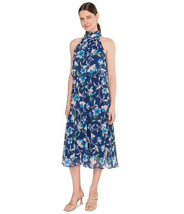 Adrianna Papell Halter Chiffon Midi Dress
