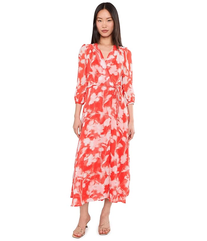 Calvin Klein Long Sleeve Floral Chiffon Self Tie Midi