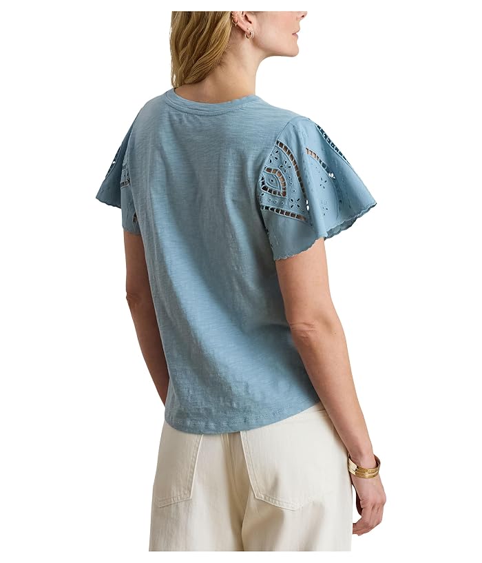 Lauren Ralph Lauren Eyelet Cotton Jersey & Broadcloth Top - Image 3