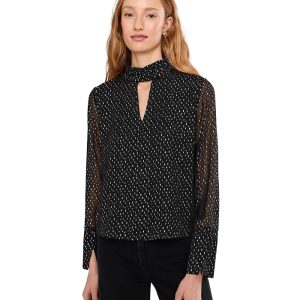 Vince Camuto Mock Neck Front Keyhole Long Bell Sleeve