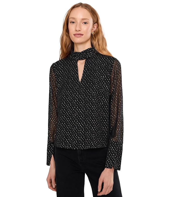 Vince Camuto Mock Neck Front Keyhole Long Bell Sleeve