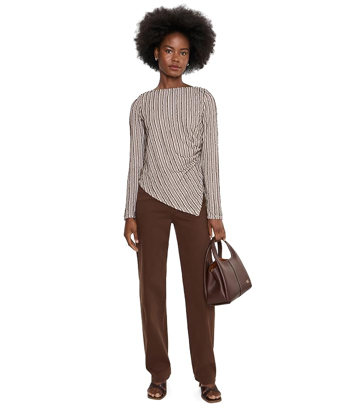 Liverpool Los Angeles Long Sleeve Boatneck Asymmetric Hem Knit Top w/ Pleat - Image 2