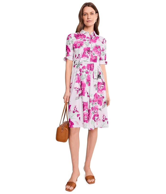 Calvin Klein Short Sleeve Scuba Crepe Self Tie Floral Shirt Dress - Image 2