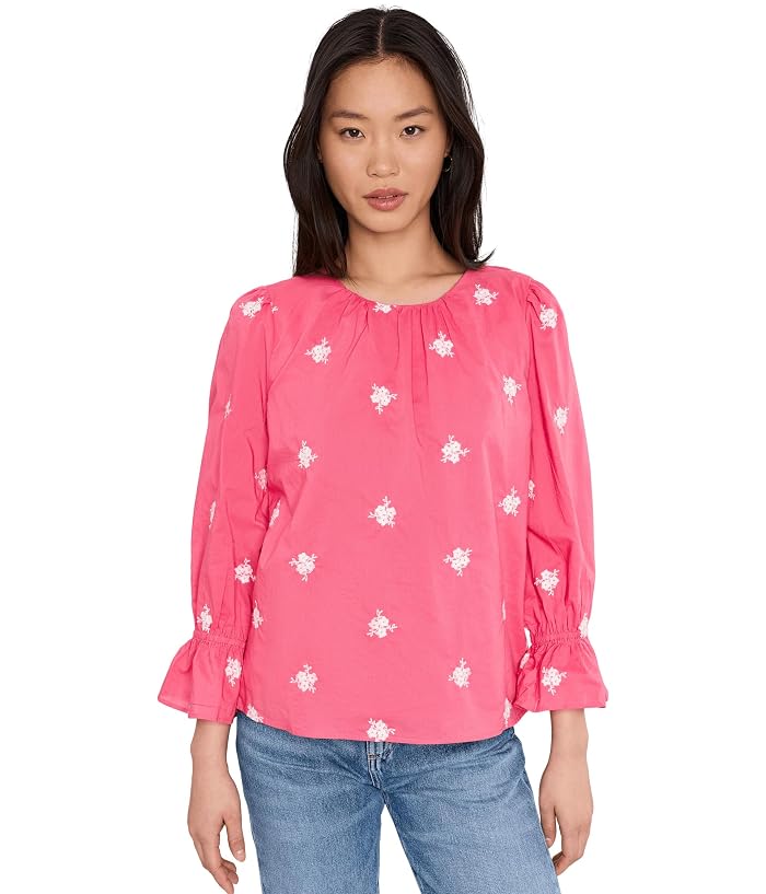 CeCe Embroidered 3/4 Sleeve Top