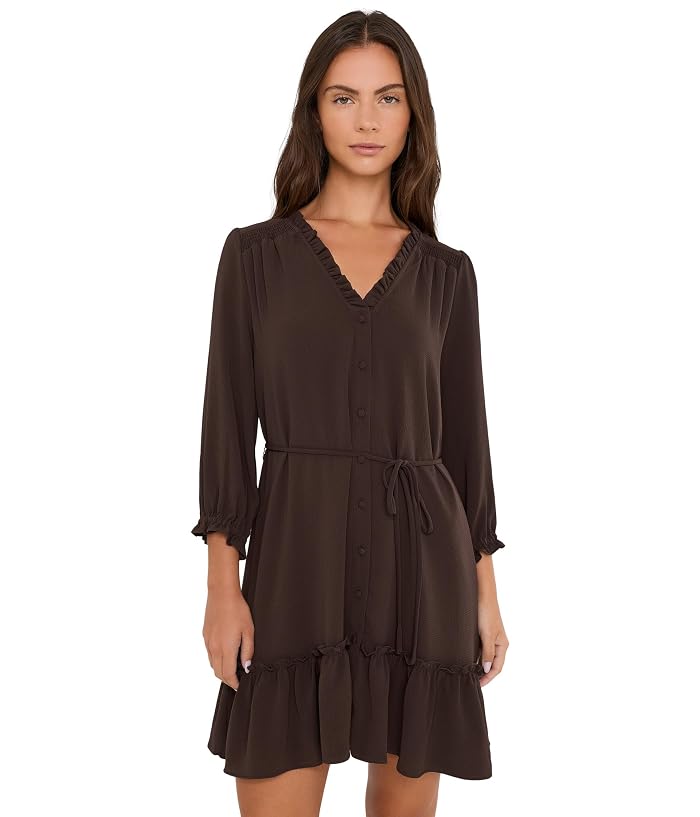 CeCe 3/4 Sleeve Ruffle Neck Mini Dress
