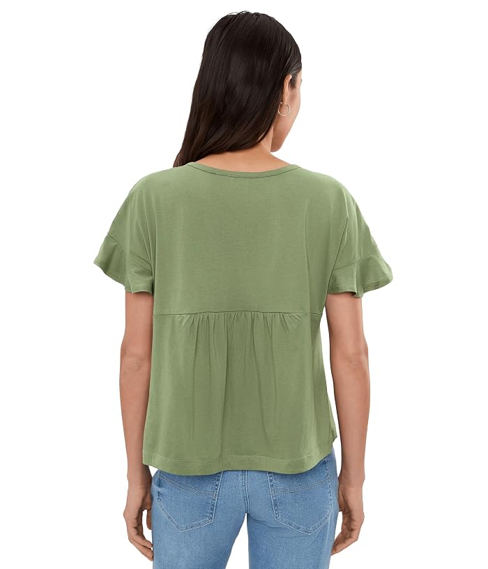 Liverpool Los Angeles Petite Flutter Sleeve Woven To Knit Top with Embroidery - Image 4