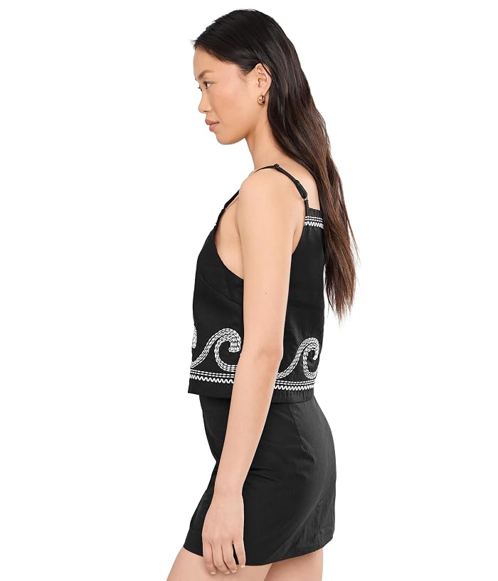 Blank NYC Embroidered Linen Crop Top in Black/White - Image 3