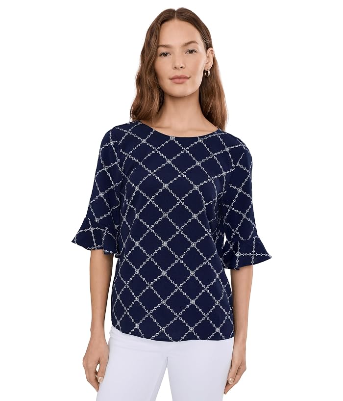 CeCe Elbow Ruffle Cuff Crew Neck Top