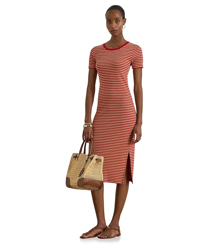 Lauren Ralph Lauren Striped Cotton-Blend Ribbed Tee Dress